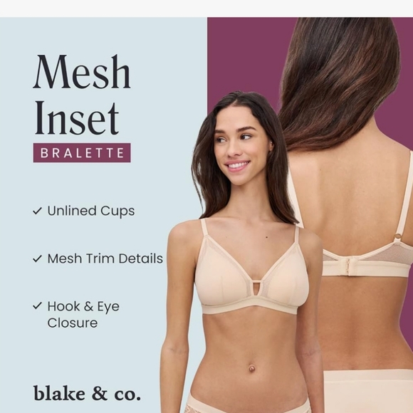 blake & co. Mesh Insert Bralettes, Toasted Almond, Size Medium, Set of 2 - Picture 4 of 14